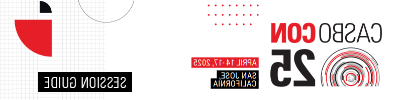 Banner for CASBO CON 25, happening April 14-17, 2025, in San Jose, California. Features bold red and black design elements and the text "Session Guide."